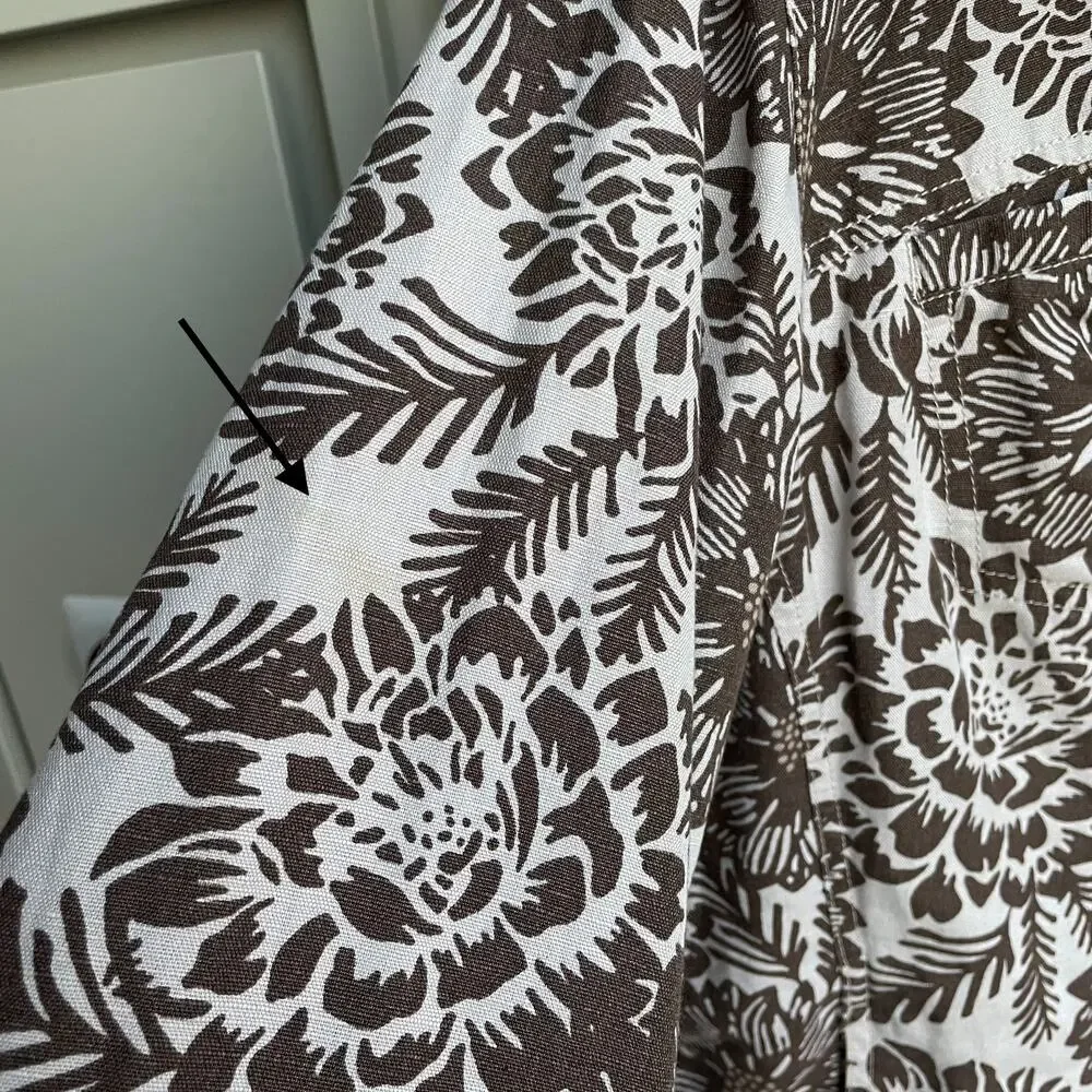 Brown Floral Linen Blend Lightweight Jacket Size XL Neutral Cottagecore Shacket